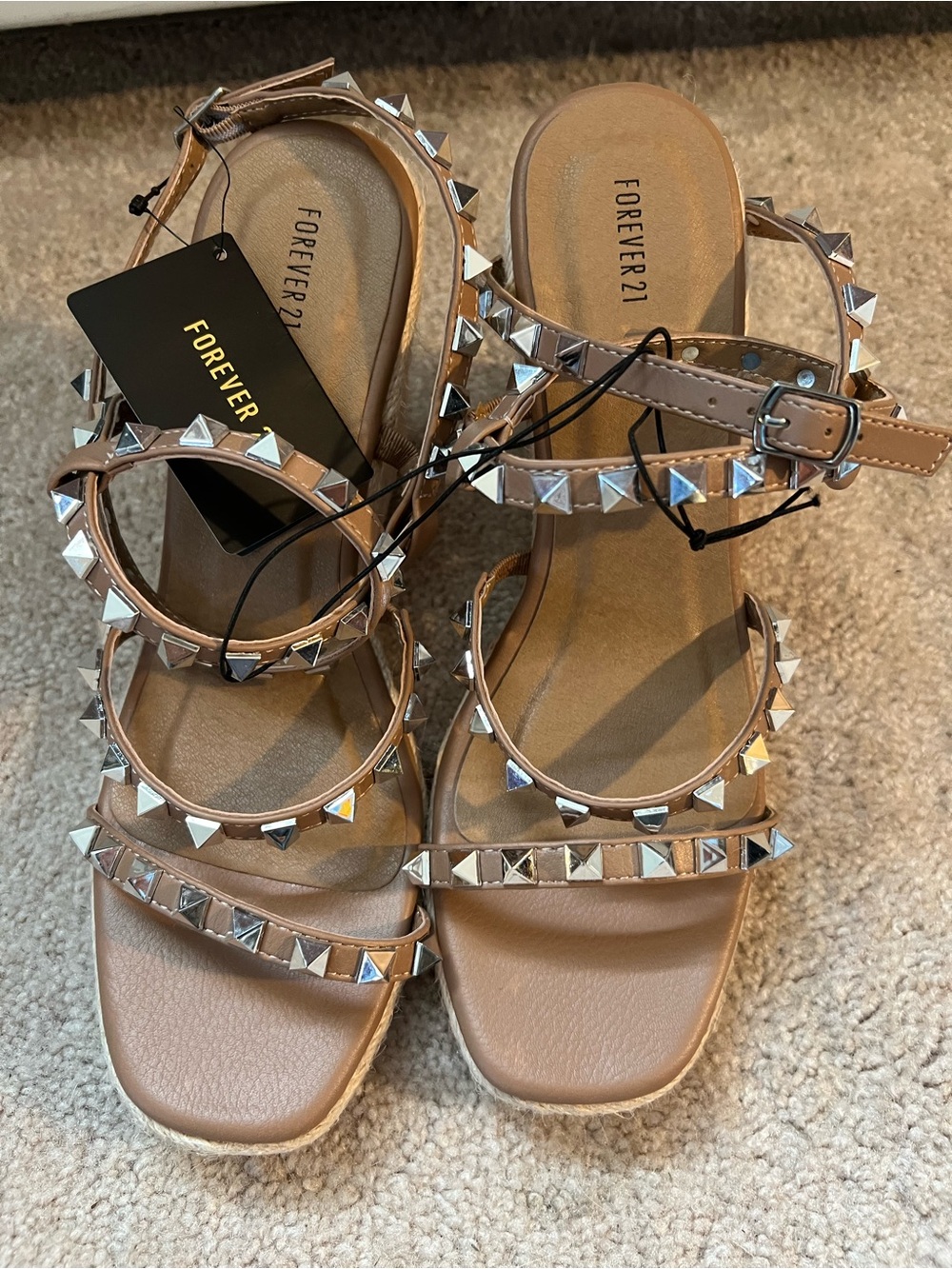 Forever 21 Taupe Pyramid-Stud Strappy Sandals